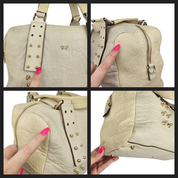 Anya Hindmarch Mini Boston Bag White Cream Gold Studded Top Handle Leather - Picture 11 of 14